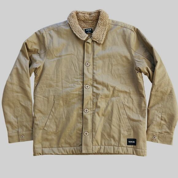 Hurley Sherpa Lined Chore Military Jacket Large Utility Regular Fit Grunge Warm - Picture 1 of 13